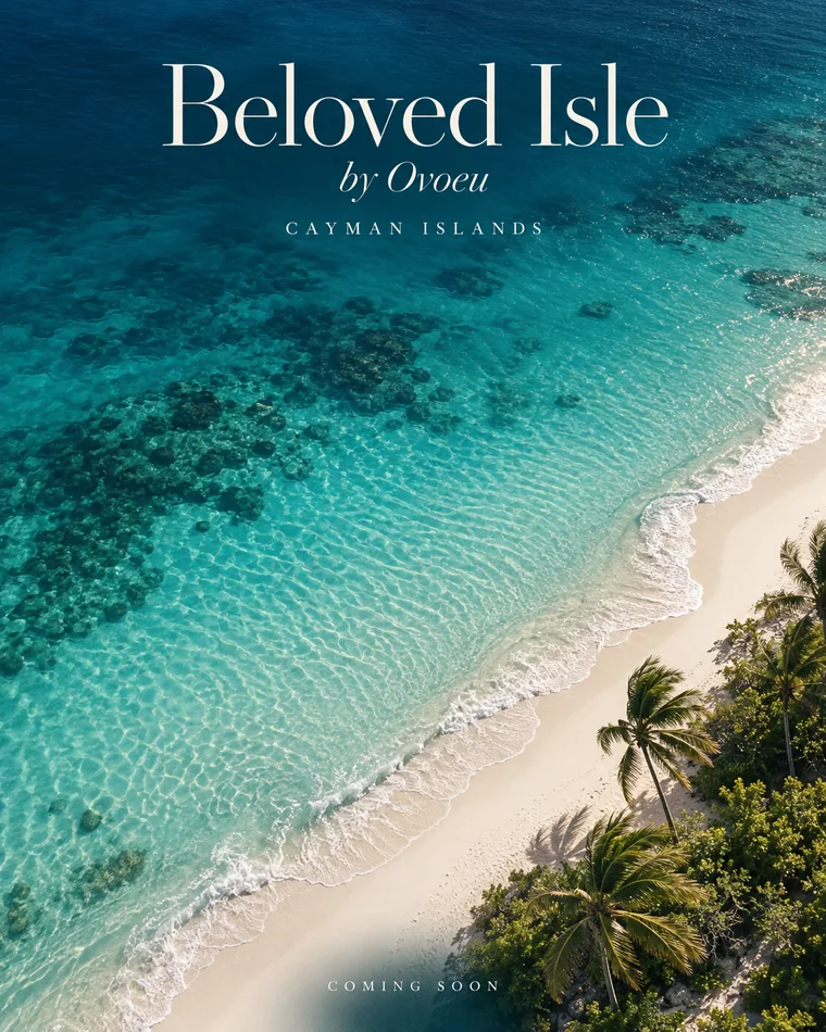 Beloved Isle by Ovoeu. Cayman Islands. Coming soon. A Cayman-inspired coastal scene with clear turquoise sea, white sand and palms.