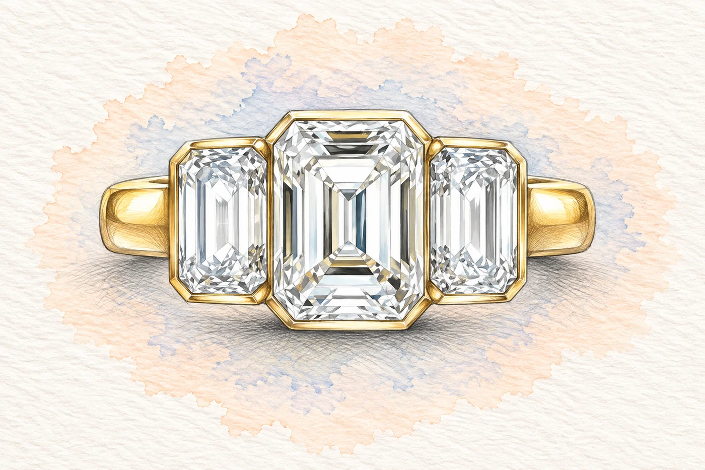 OVOEU three stone ring design sketch.