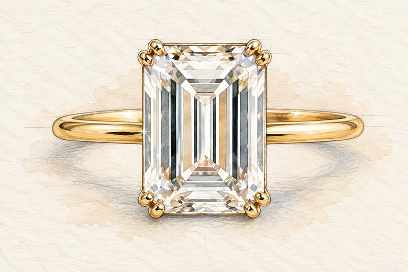 Emerald solitaire, OVOEU design sketch, not a finished ring