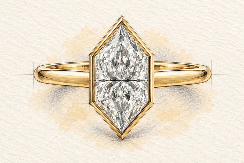 Hexagonal bezel, OVOEU design sketch, not a finished ring