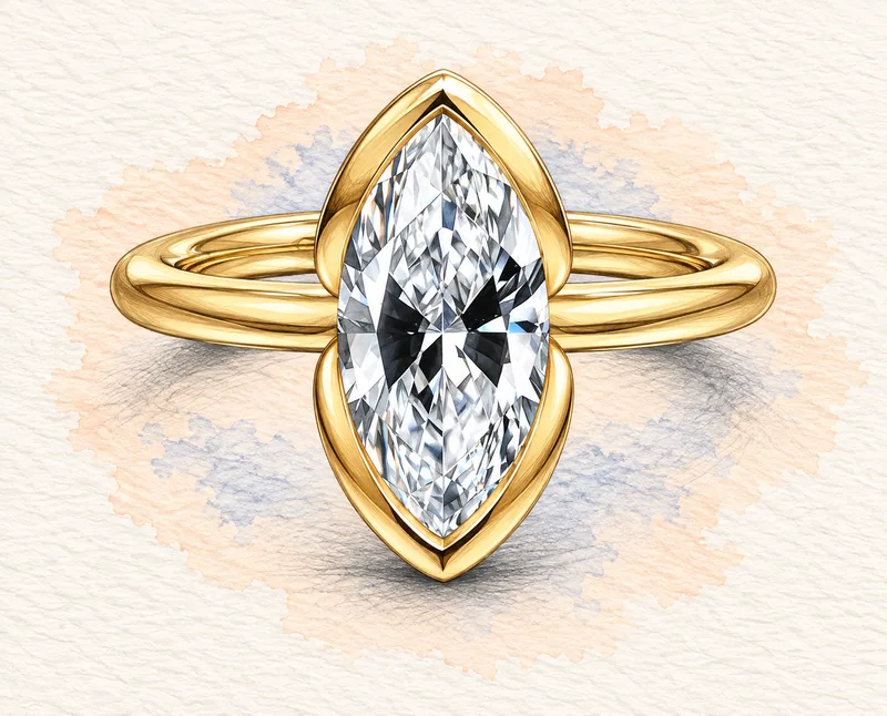 Marquise solitaire, OVOEU design sketch, not a finished ring