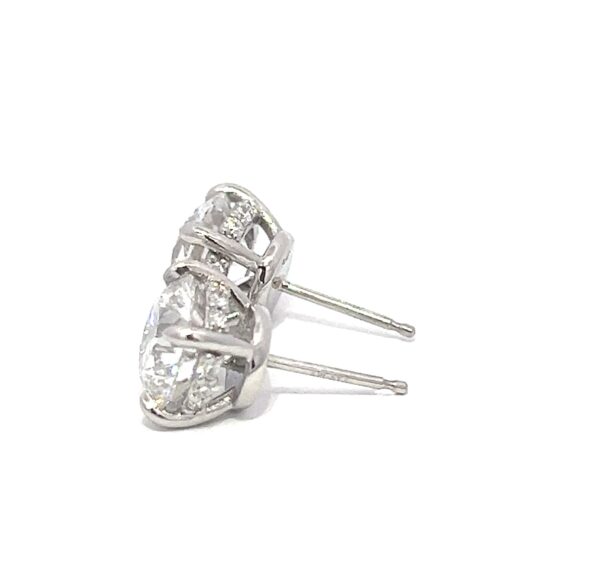 Platinum Round Brilliant 4 Carat Total Weight Diamond Studs with Hidden Halo - Image 4