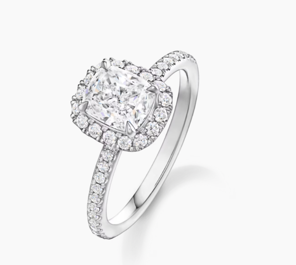 3.21 Center Cushion Lab-Grown Diamond Halo Platinum Engagement Ring - Image 2